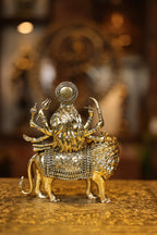 7″ Maa Durga sitting on Lion | Super Fine Brass | Polished Finish — view 6