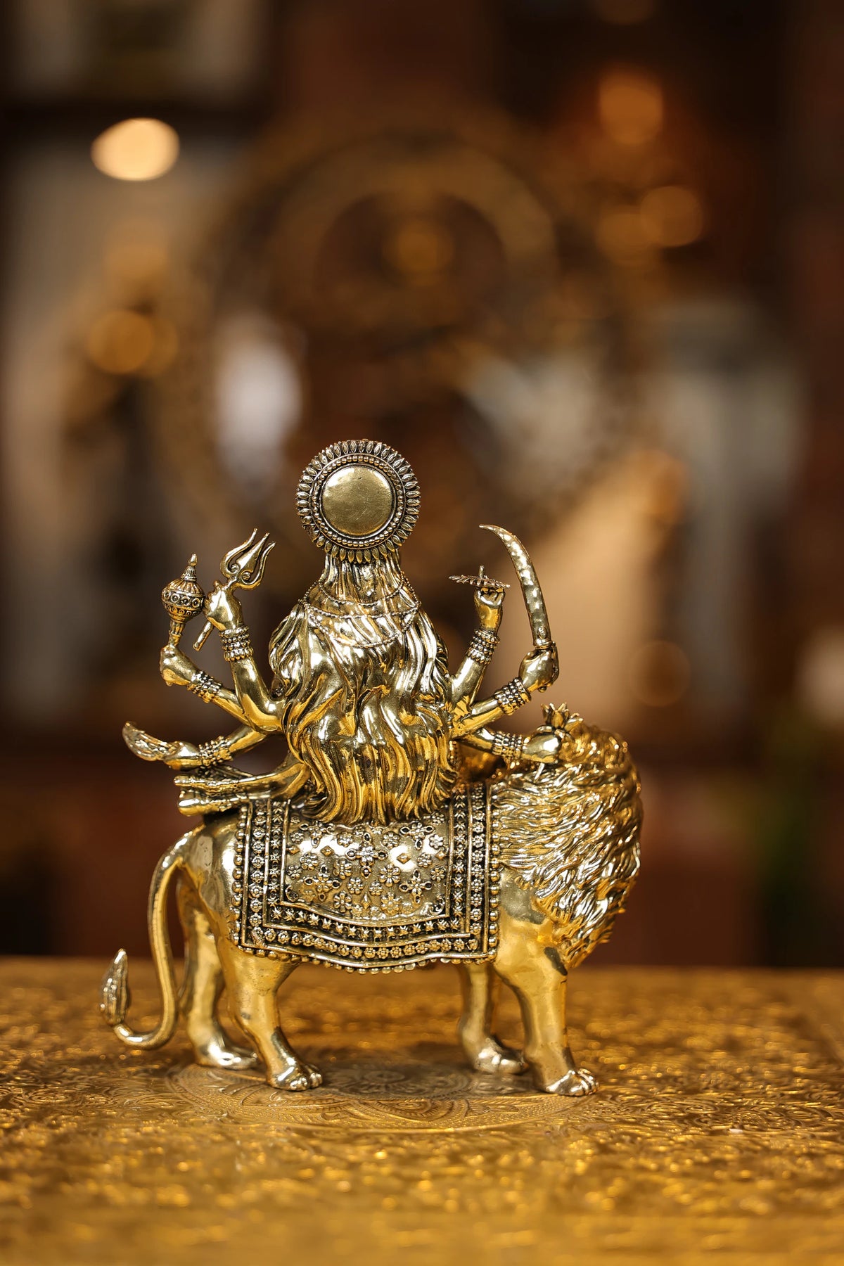 7″ Maa Durga sitting on Lion | Super Fine Brass | Polished Finish — view 6
