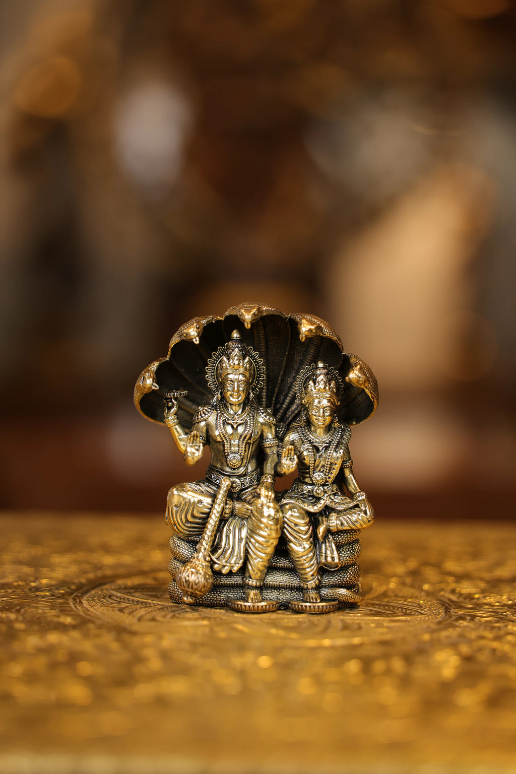 4″ Vishnu Lakshmi sitting on Snake | Super Fine Brass | Polished Finish