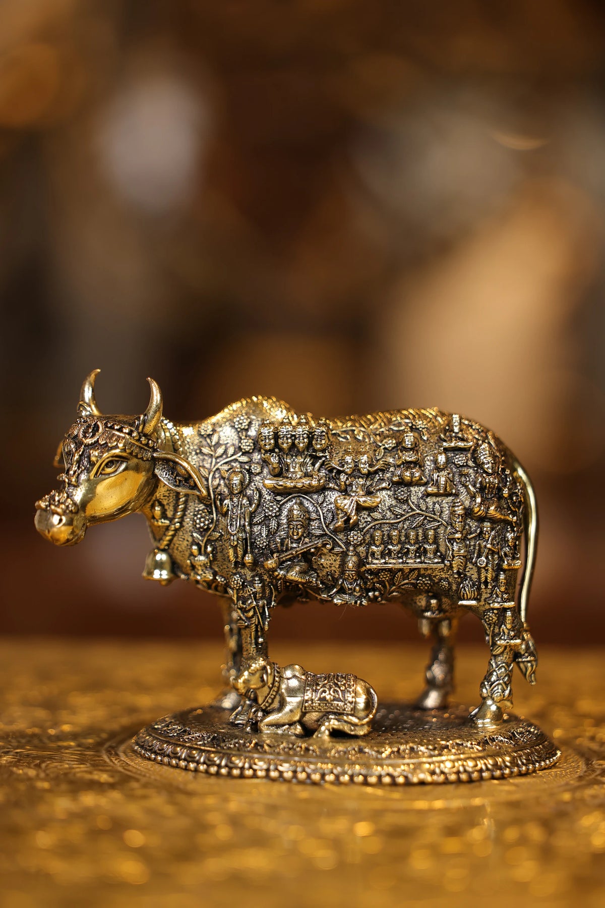 3″ Cow and Calf with Gods | Super Fine Brass | Polished Finish