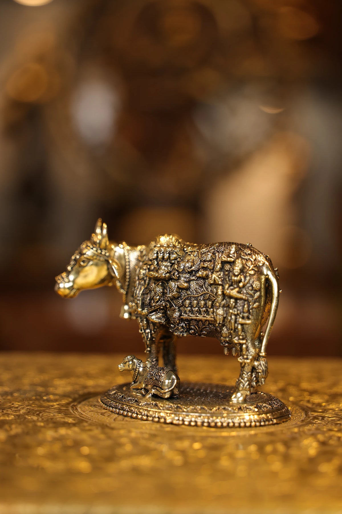 3″ Cow and Calf with Gods | Super Fine Brass | Polished Finish — view 3