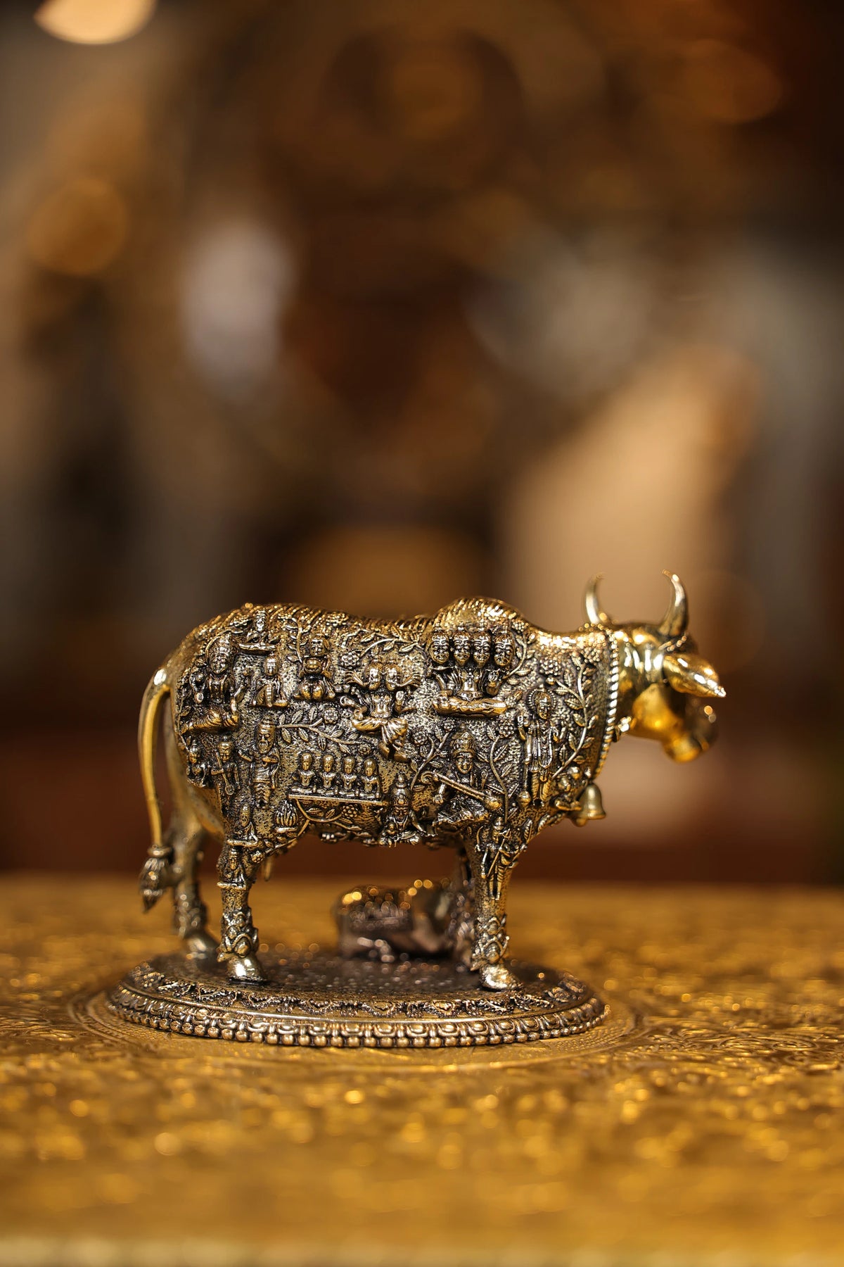 3″ Cow and Calf with Gods | Super Fine Brass | Polished Finish — view 4