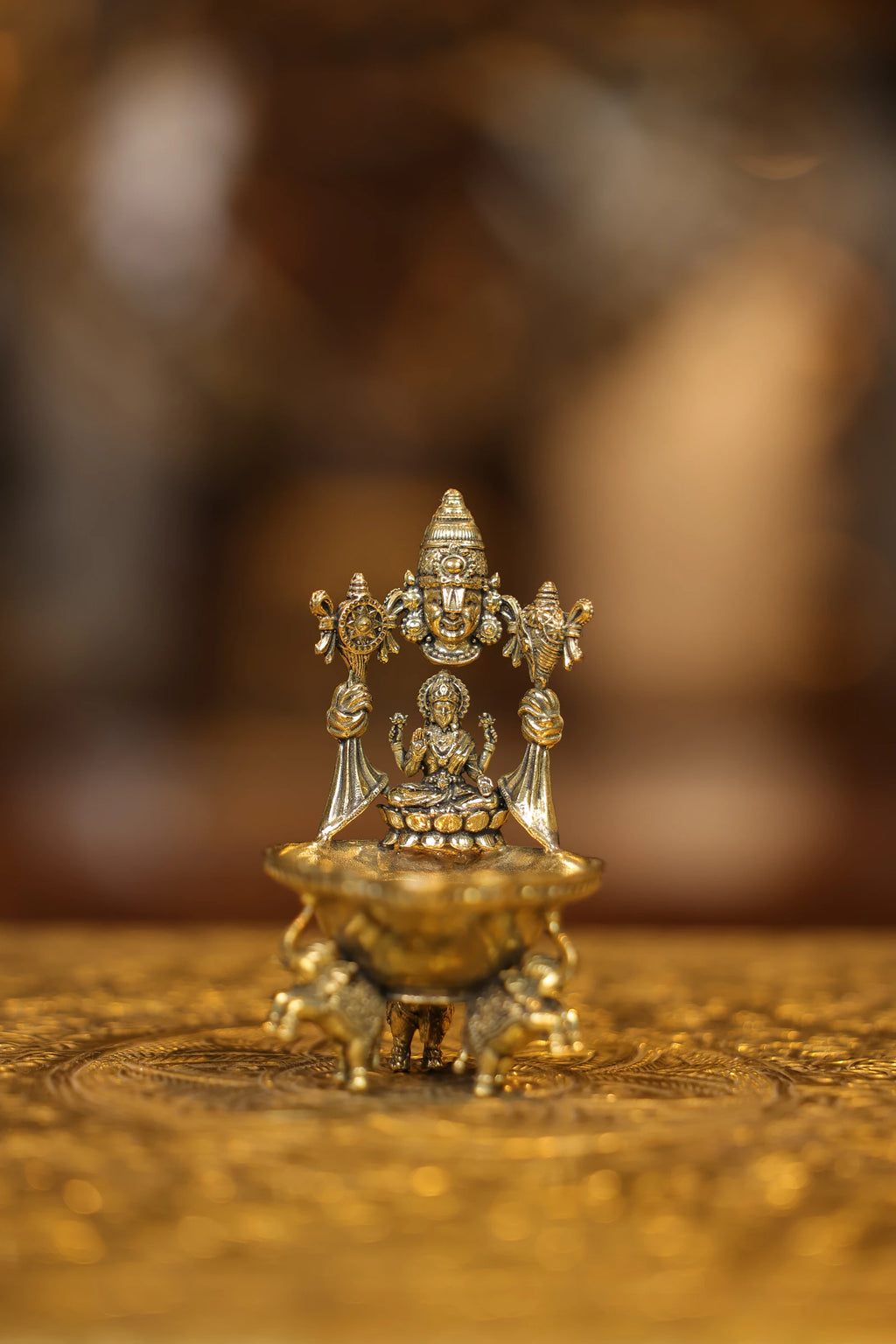 4″ Lakshmi Balaji Lamp Elephant Base | Super Fine Brass | Polished Finish