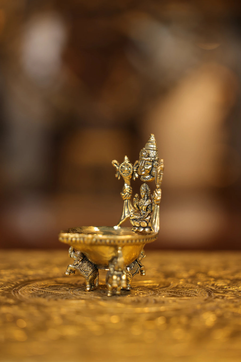 4″ Lakshmi Balaji Lamp Elephant Base | Super Fine Brass | Polished Finish — view 3