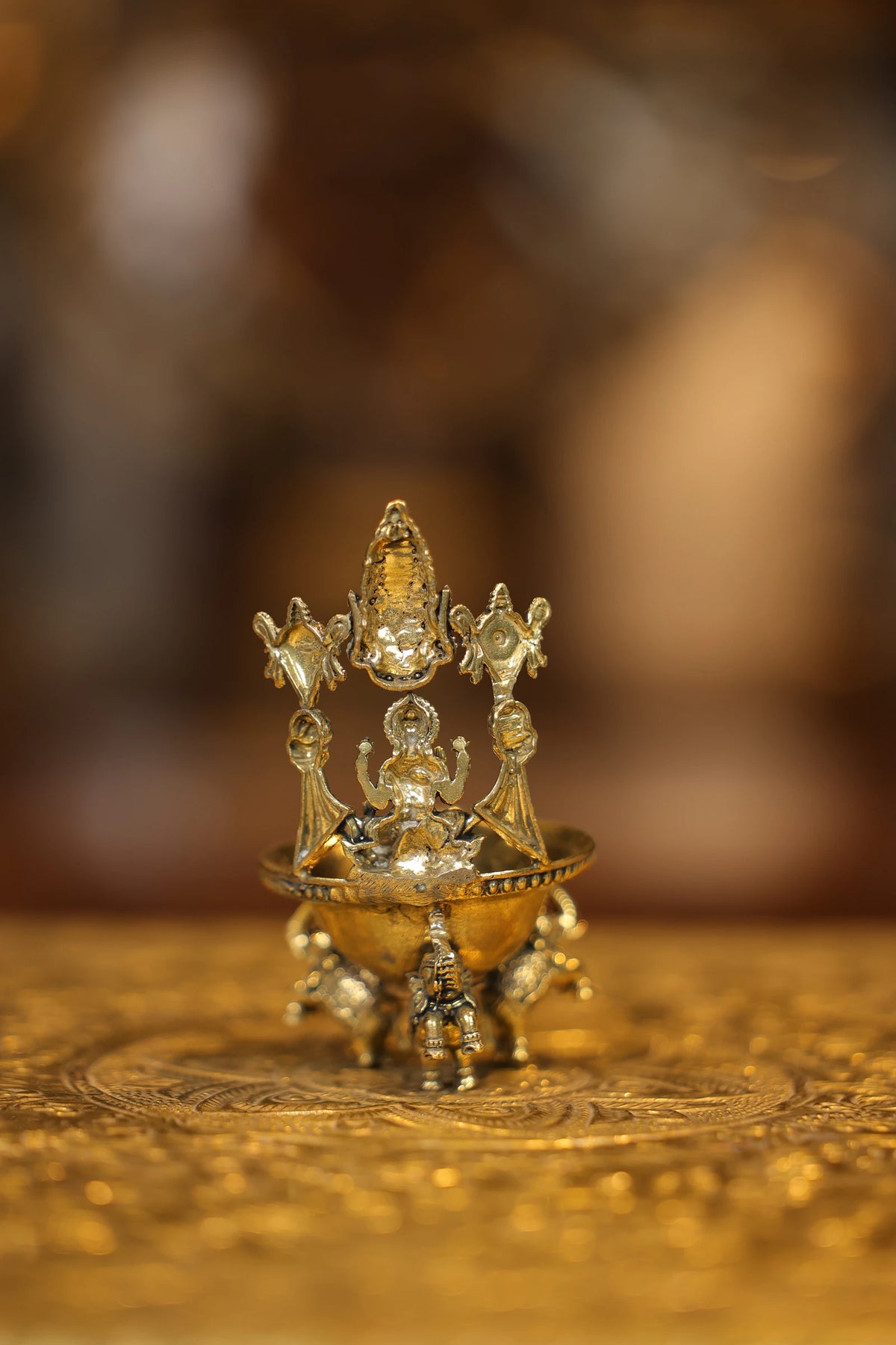 4″ Lakshmi Balaji Lamp Elephant Base | Super Fine Brass | Polished Finish — view 4