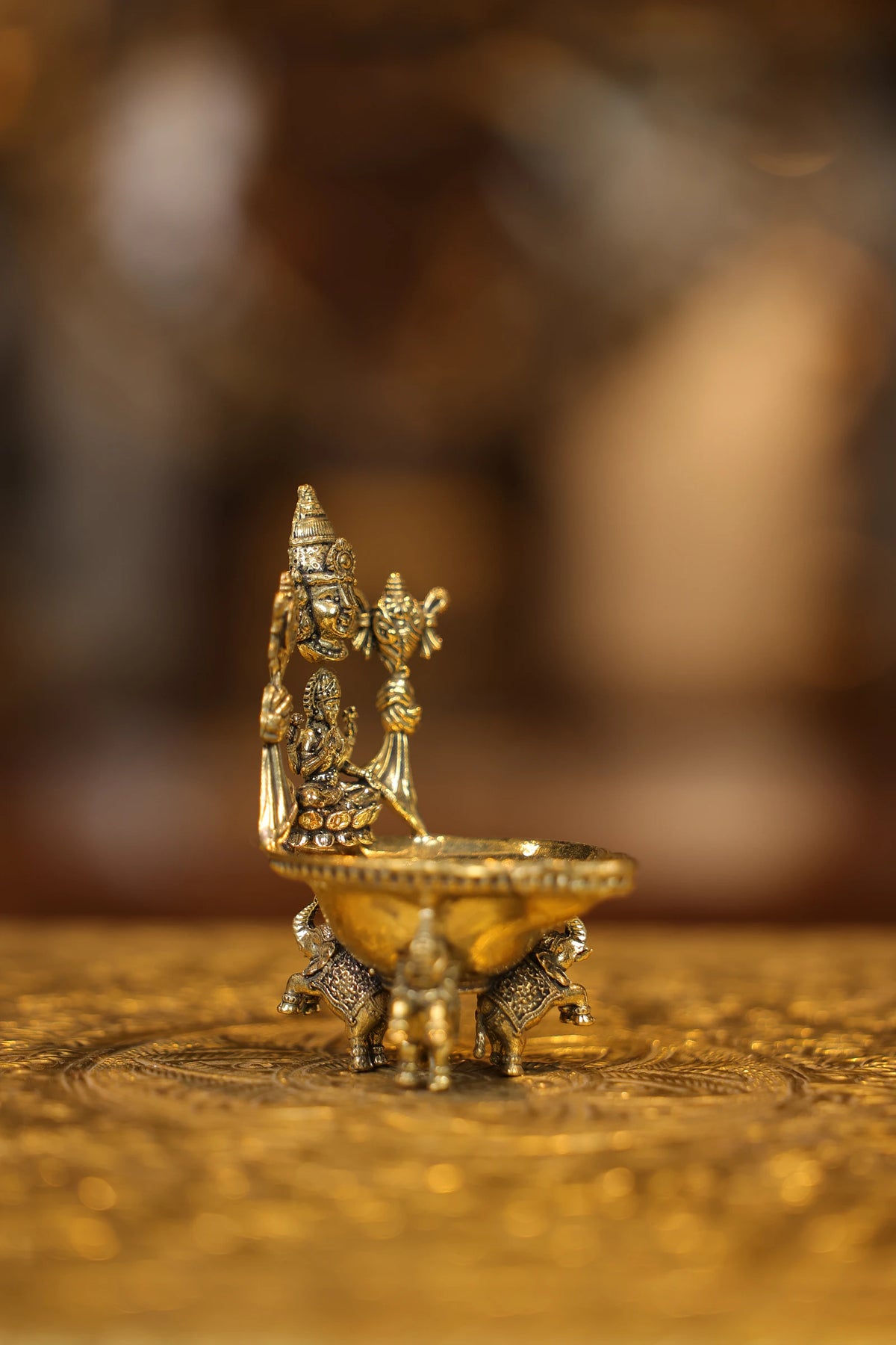 4″ Lakshmi Balaji Lamp Elephant Base | Super Fine Brass | Polished Finish — view 5