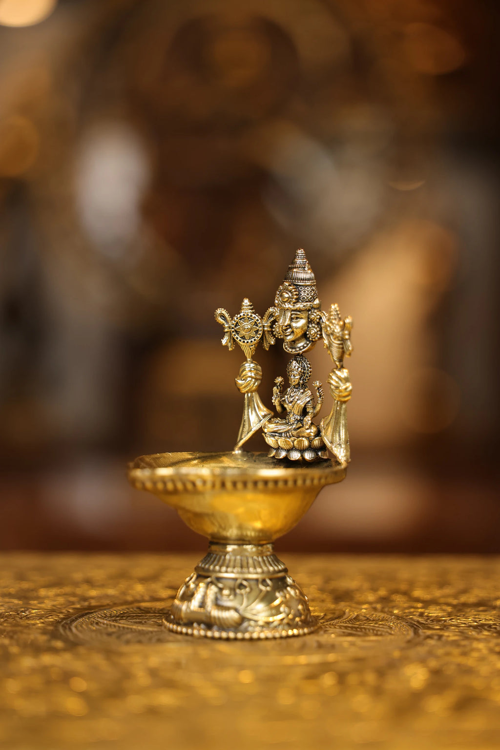 5″ Lakshmi Balaji Round Base Lamp | Super Fine Brass | Polished Finish — view 3
