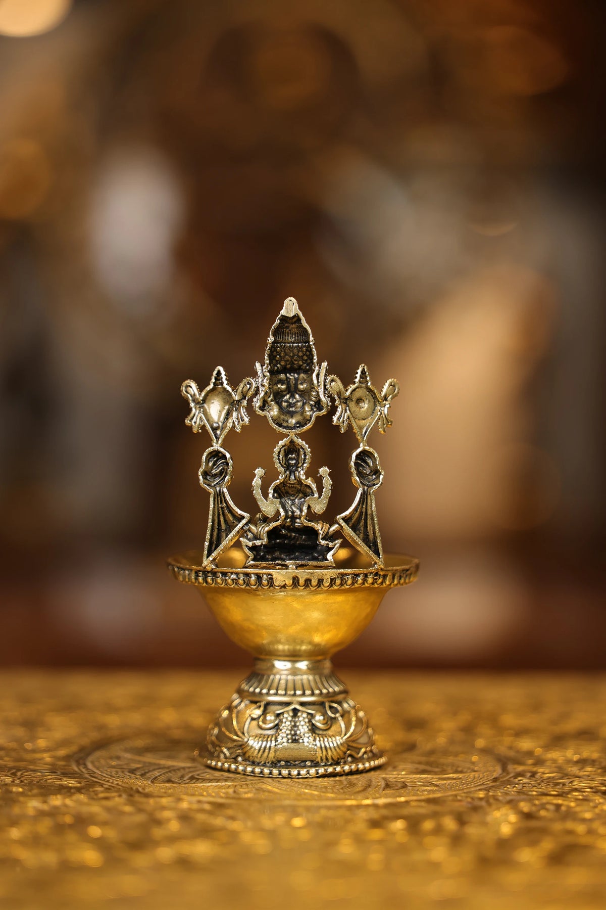 5″ Lakshmi Balaji Round Base Lamp | Super Fine Brass | Polished Finish — view 5