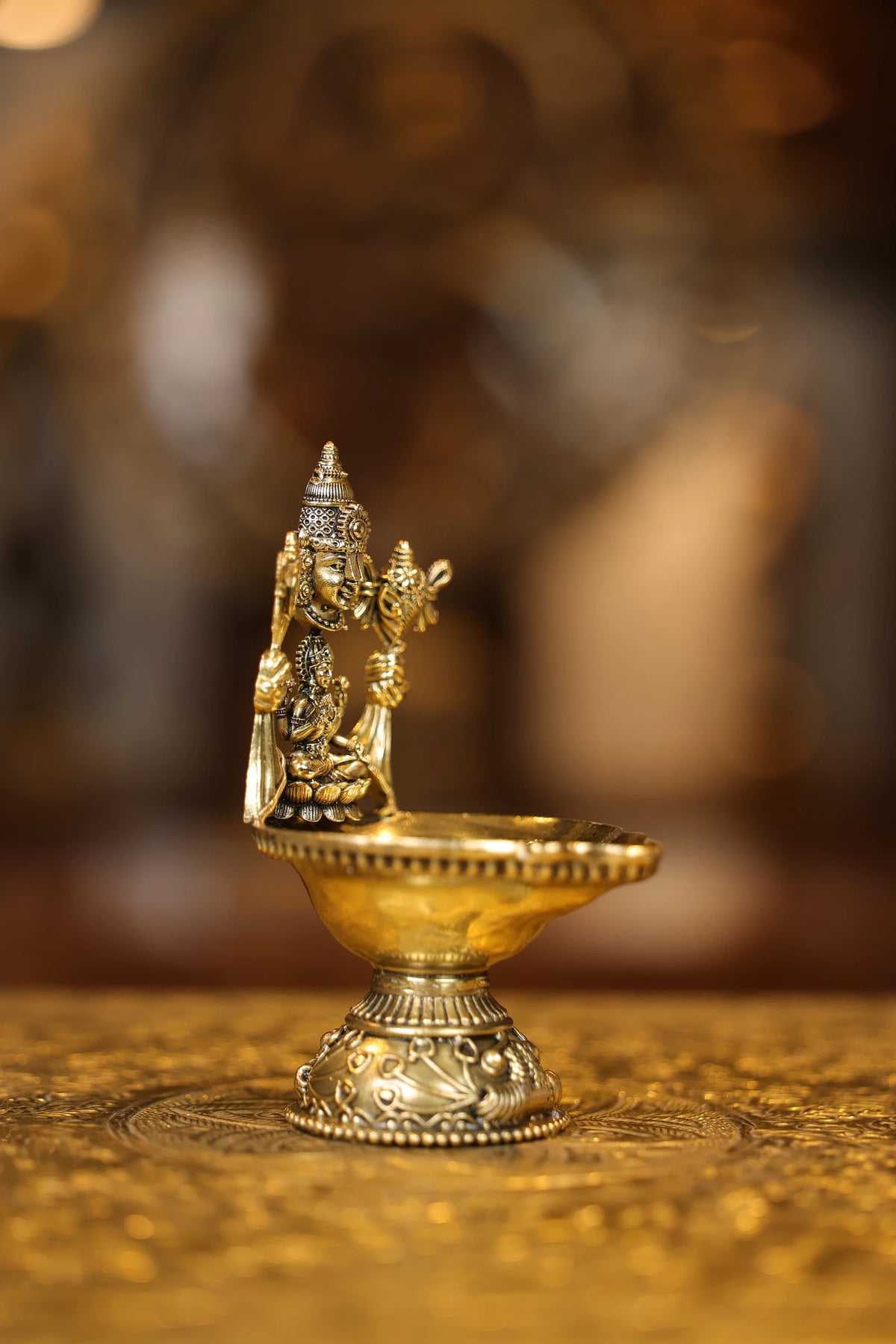 5″ Lakshmi Balaji Round Base Lamp | Super Fine Brass | Polished Finish — view 4