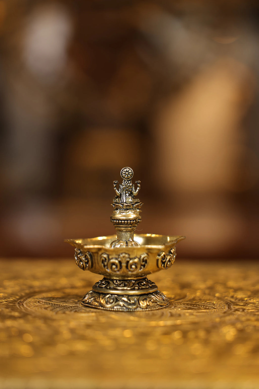 3″ Lakshmi Lamp 5 face | Super Fine Brass | Polished Finish — view 5