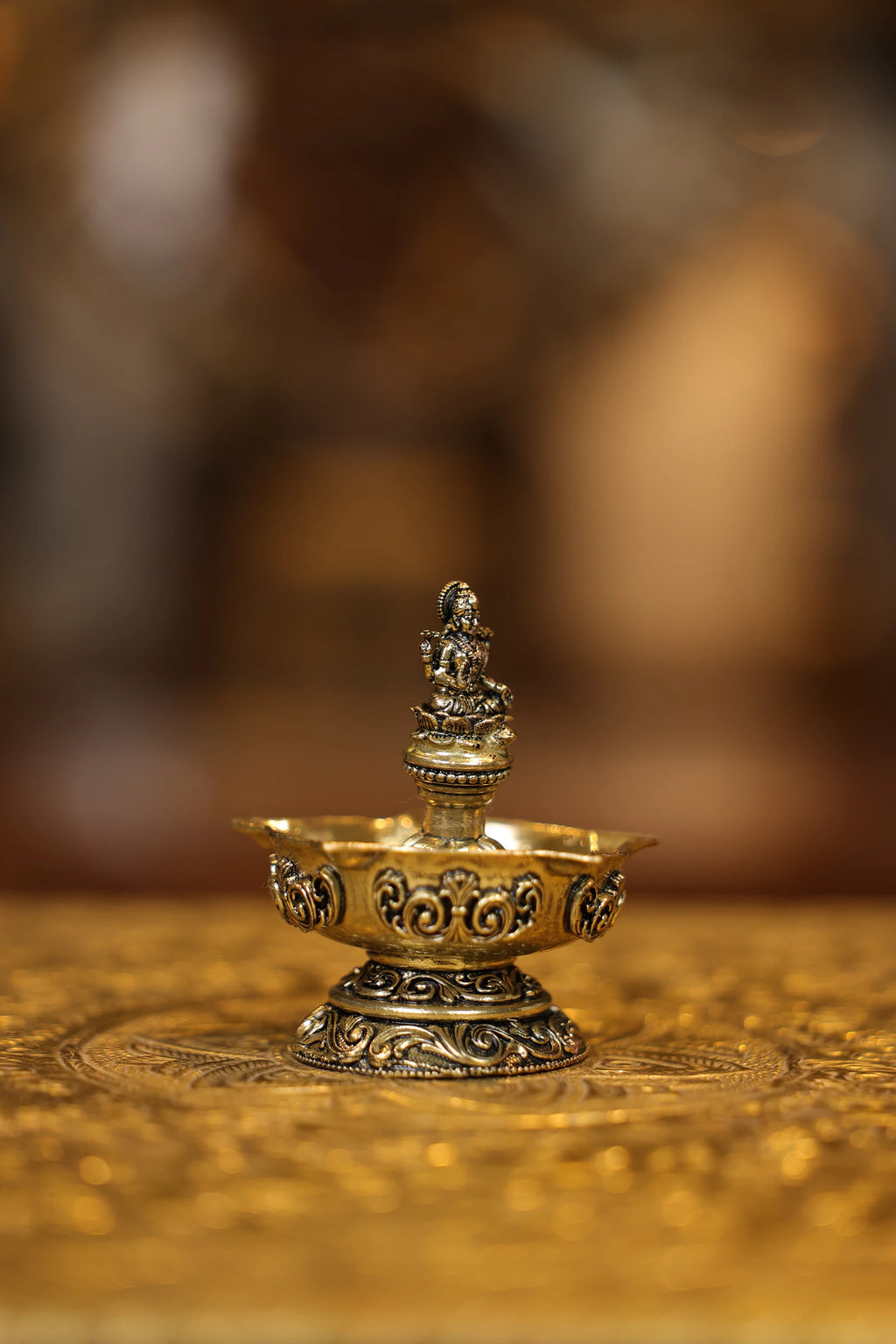 3″ Lakshmi Lamp 5 face | Super Fine Brass | Polished Finish — view 4