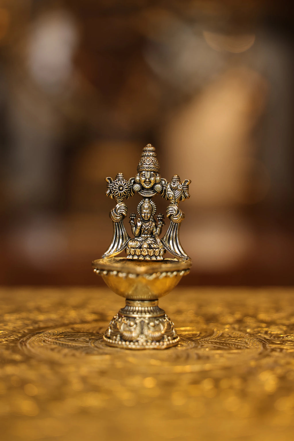 4″ Lakshmi Balaji Round Base Lamp | Super Fine Brass | Polished Finish