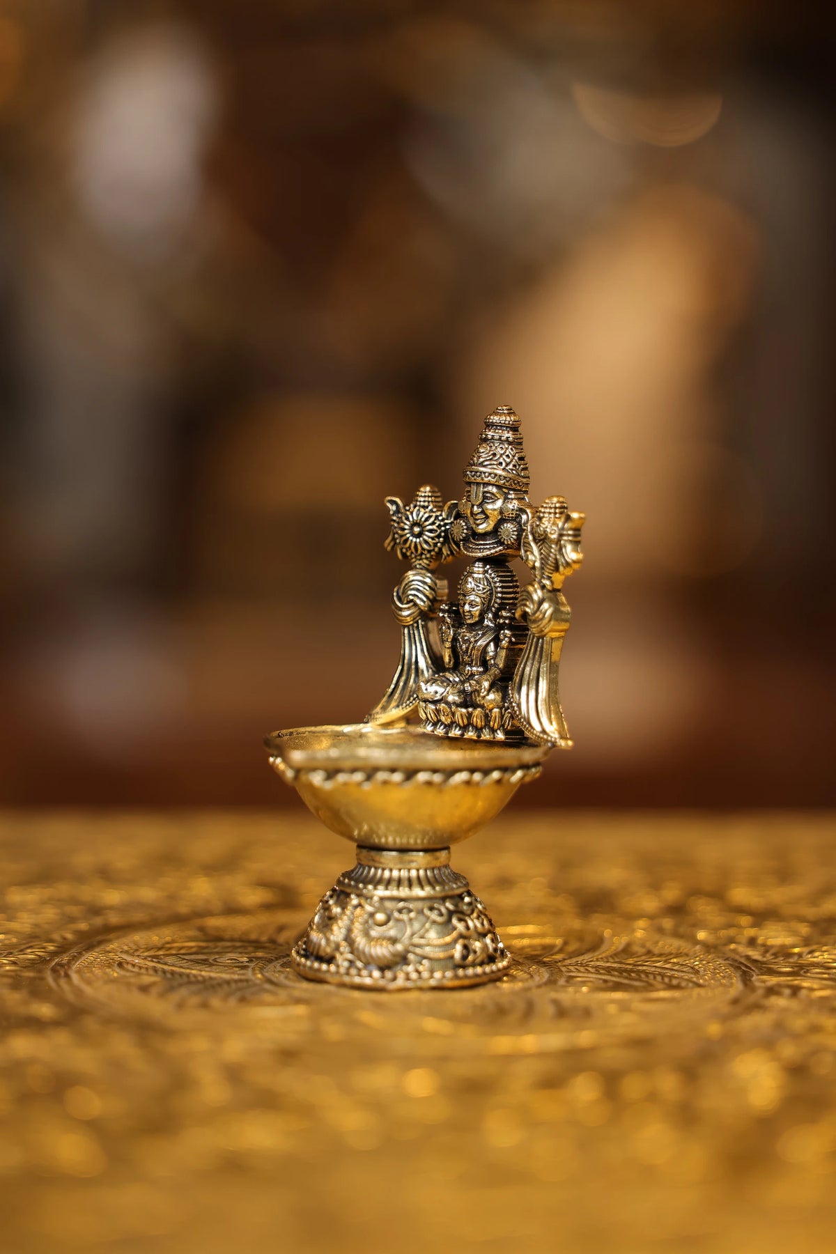 4″ Lakshmi Balaji Round Base Lamp | Super Fine Brass | Polished Finish — view 3