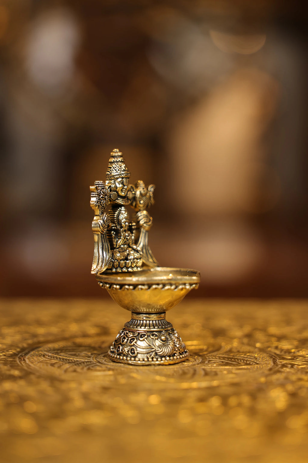 4″ Lakshmi Balaji Round Base Lamp | Super Fine Brass | Polished Finish — view 4