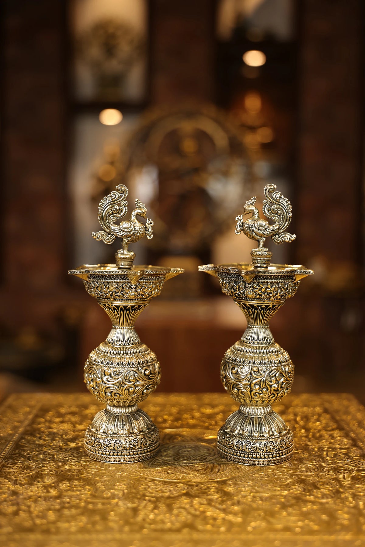 8.5″ Annam 5 Face Kuttuvillaku Pair | Super Fine Brass | Polished Finish
