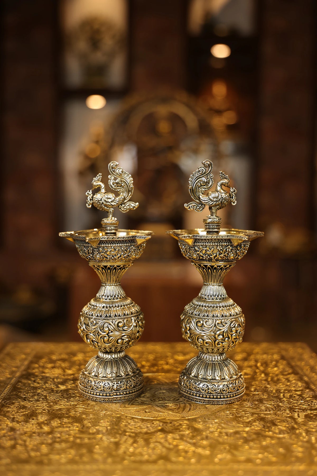 8.5″ Annam 5 Face Kuttuvillaku Pair | Super Fine Brass | Polished Finish — view 4