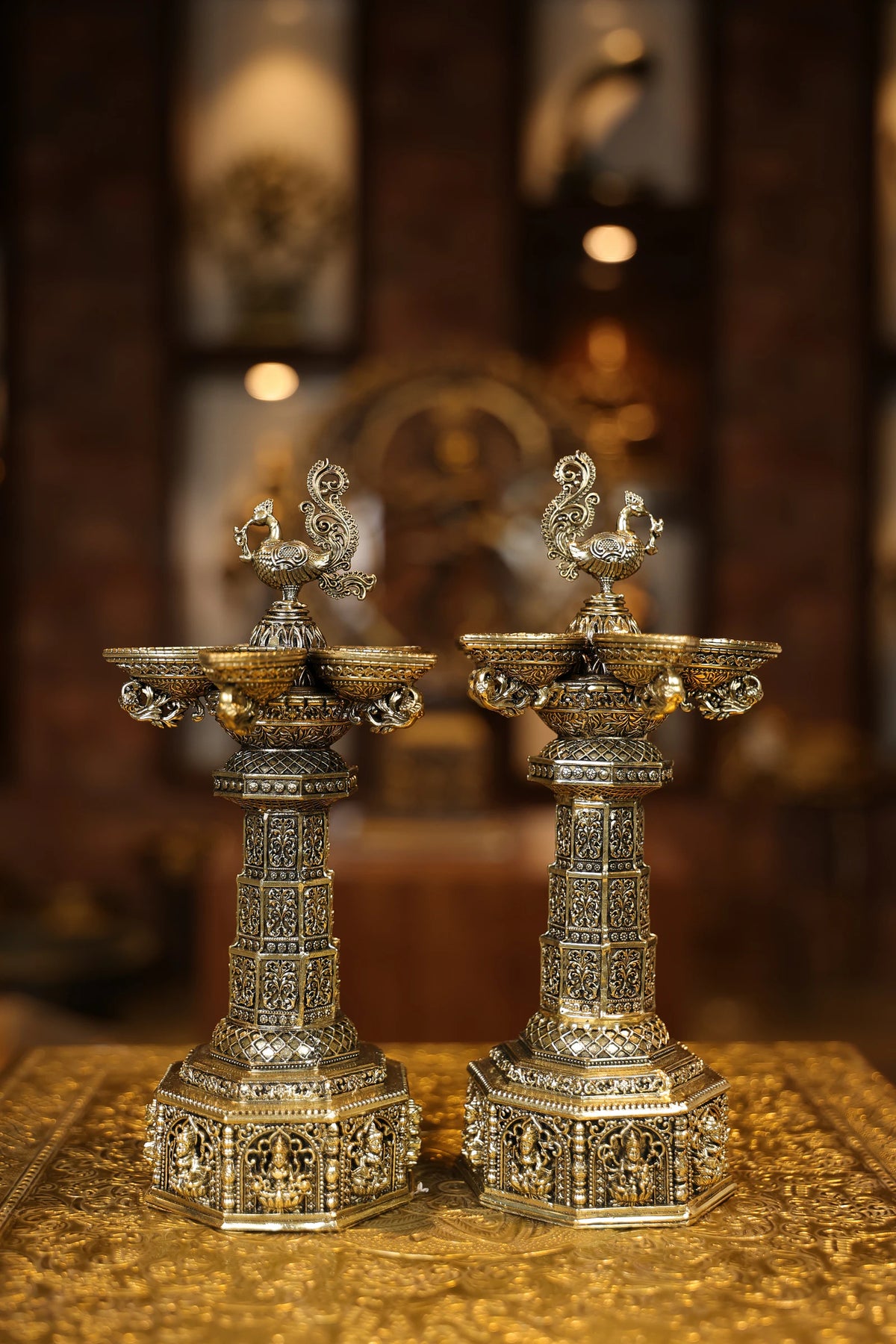 10″ Aasthalakshmi SPL Annam Kuttuvillaku Pair | Super Fine Brass | Polished Finish