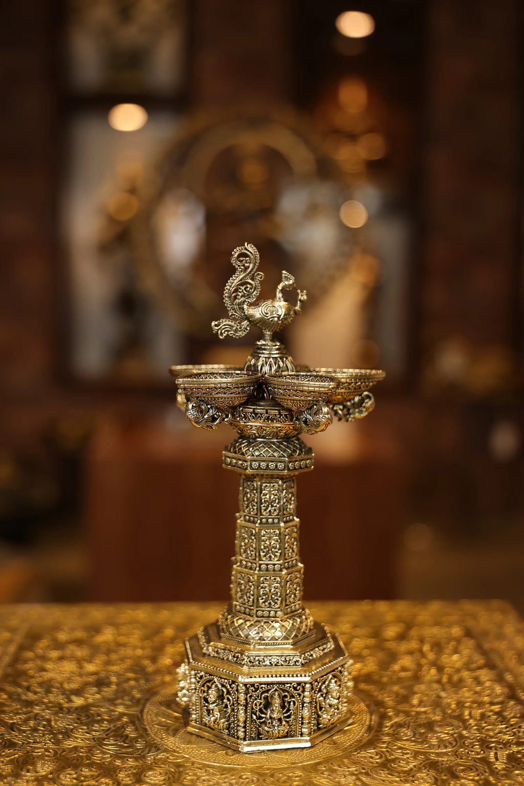 10″ Aasthalakshmi SPL Annam Kuttuvillaku Pair | Super Fine Brass | Polished Finish — view 5