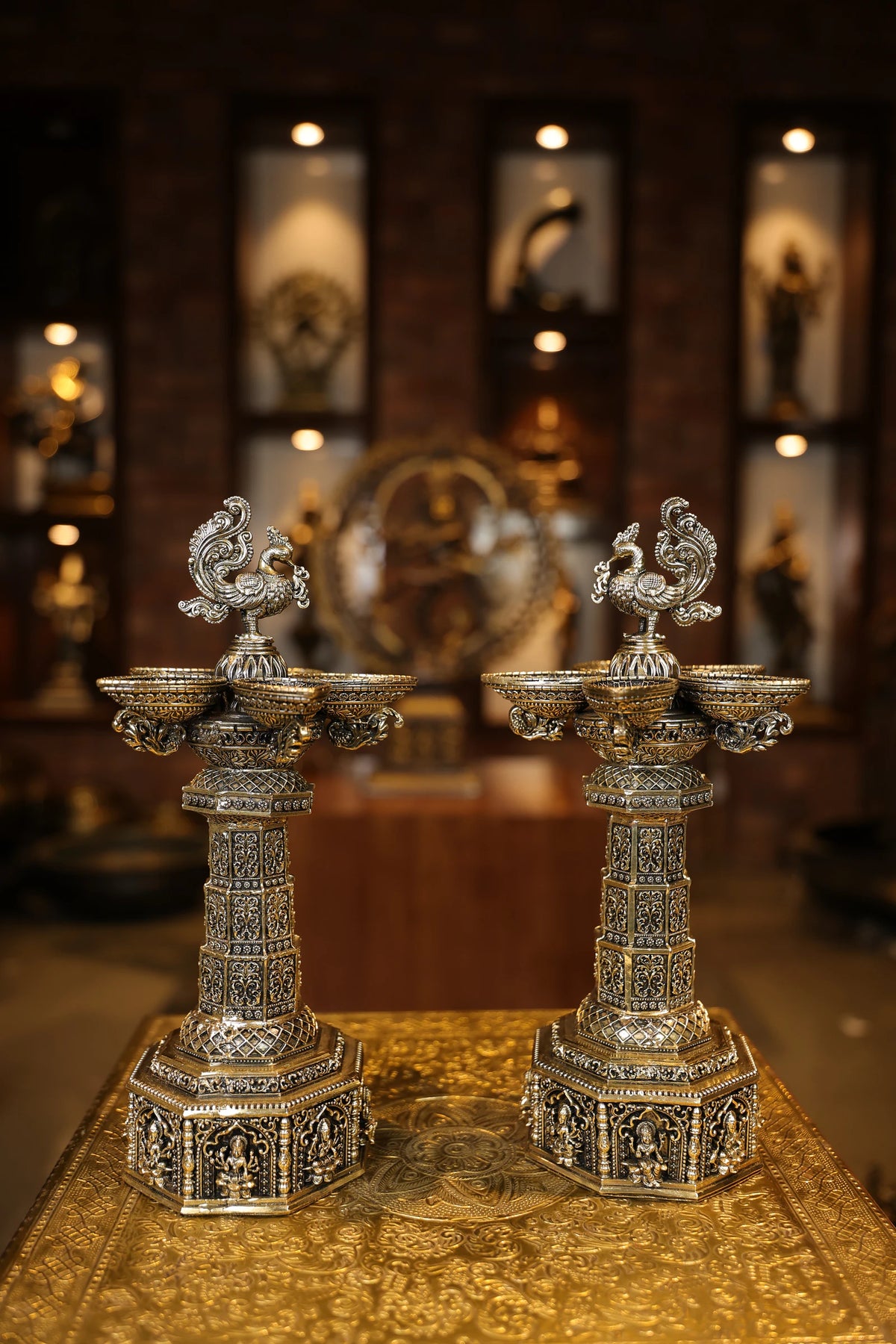 12″ Aasthalakshmi SPL Annam Kuttuvillaku Pair | Super Fine Brass | Polished Finish