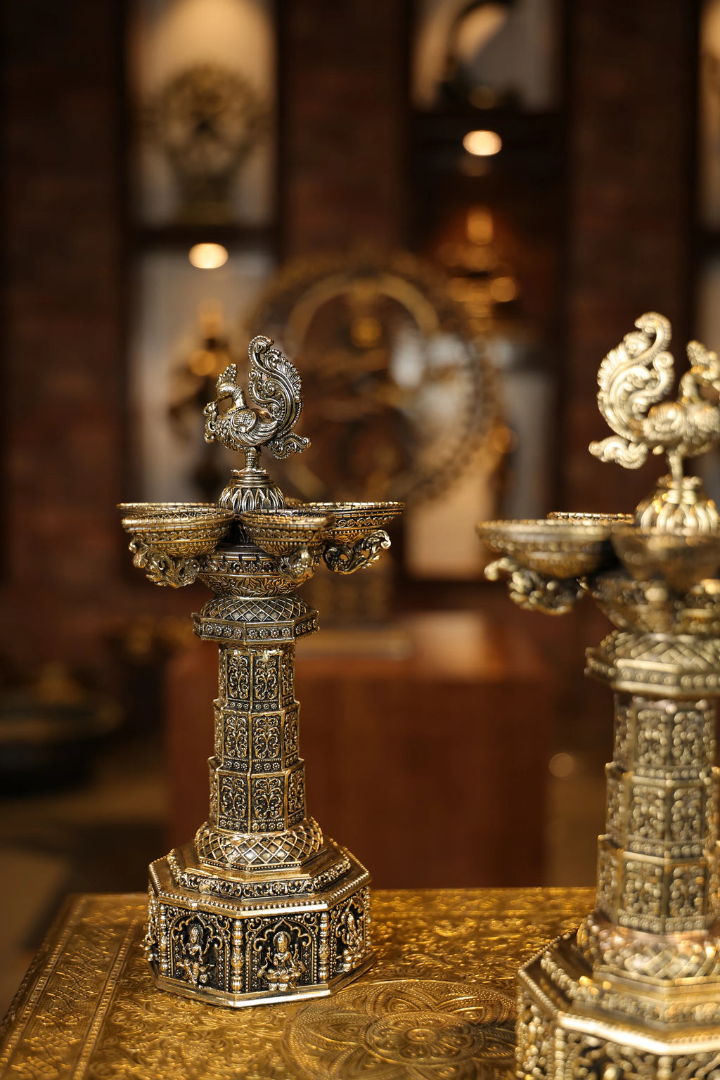 12″ Aasthalakshmi SPL Annam Kuttuvillaku Pair | Super Fine Brass | Polished Finish — view 3