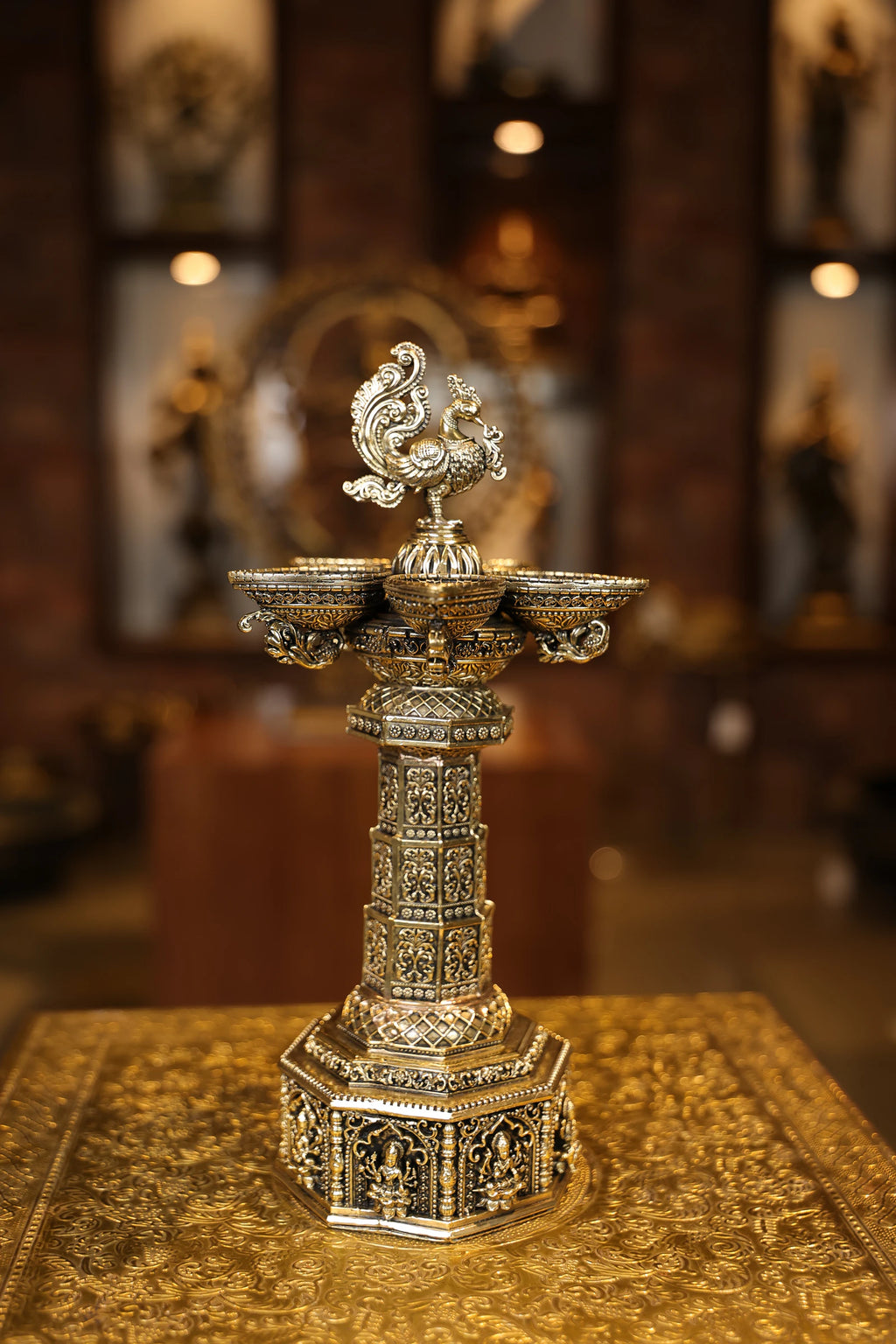 12″ Aasthalakshmi SPL Annam Kuttuvillaku Pair | Super Fine Brass | Polished Finish — view 4
