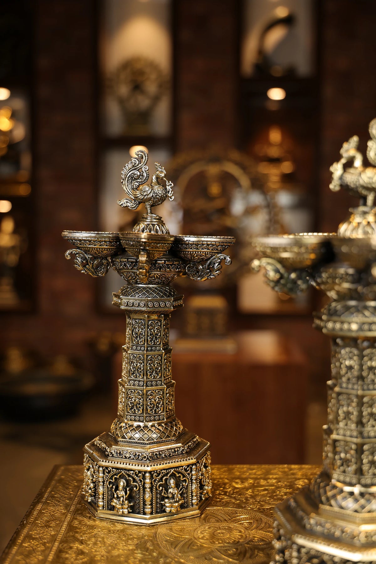 14″ Aasthalakshmi SPL Annam Kuttuvillaku Pair | Super Fine Brass | Polished Finish — view 5