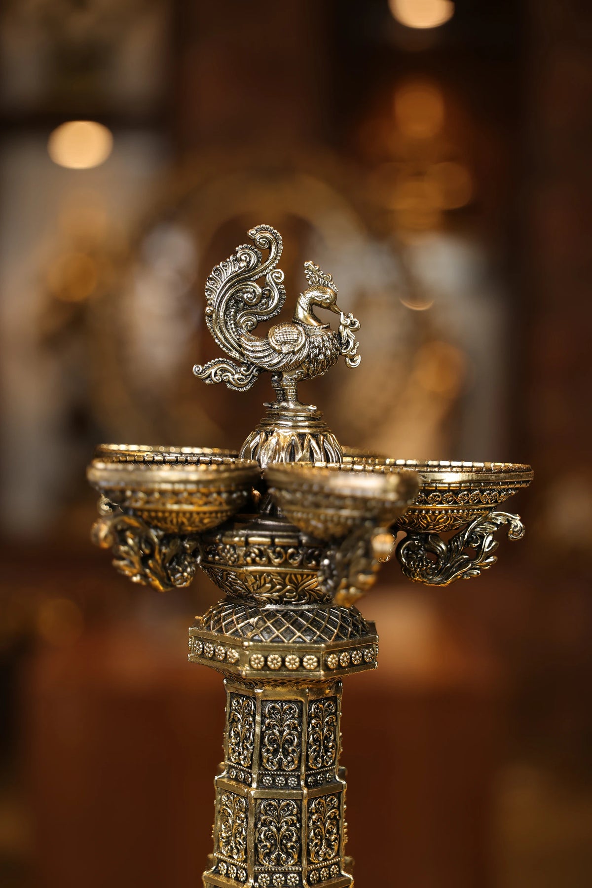 14″ Aasthalakshmi SPL Annam Kuttuvillaku Pair | Super Fine Brass | Polished Finish — view 3
