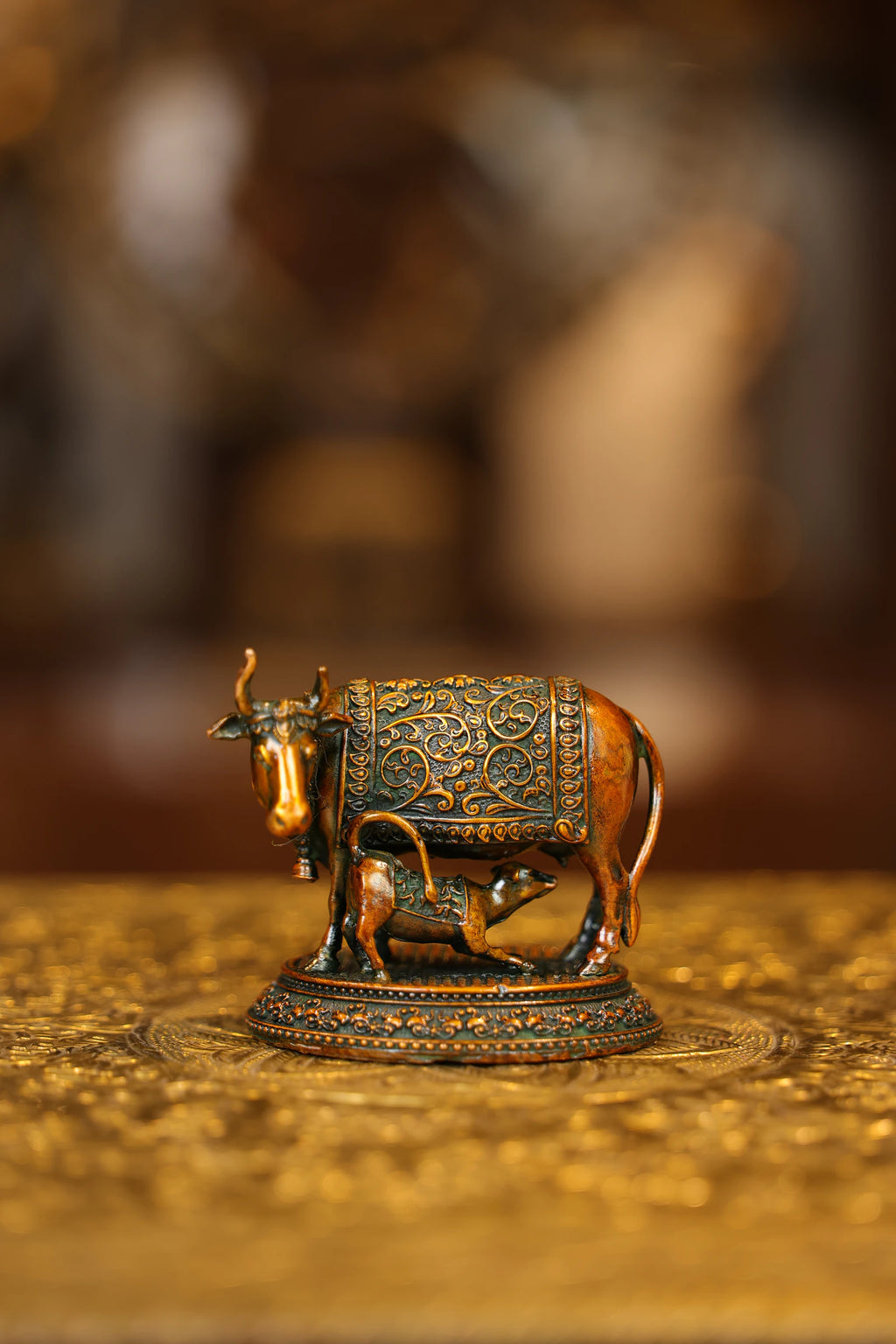 3″ Cow with Calf Base | Super Fine Brass | Double Chola Finish