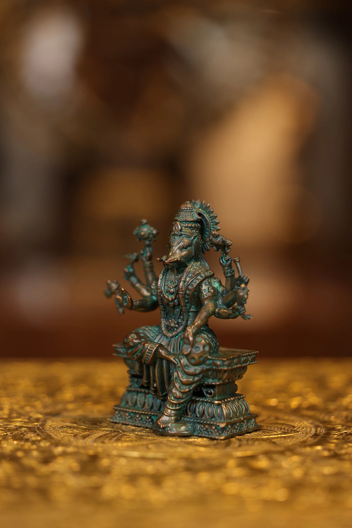 4″ Varahi Amman | Super Fine Brass | Antique Green Finish — view 3