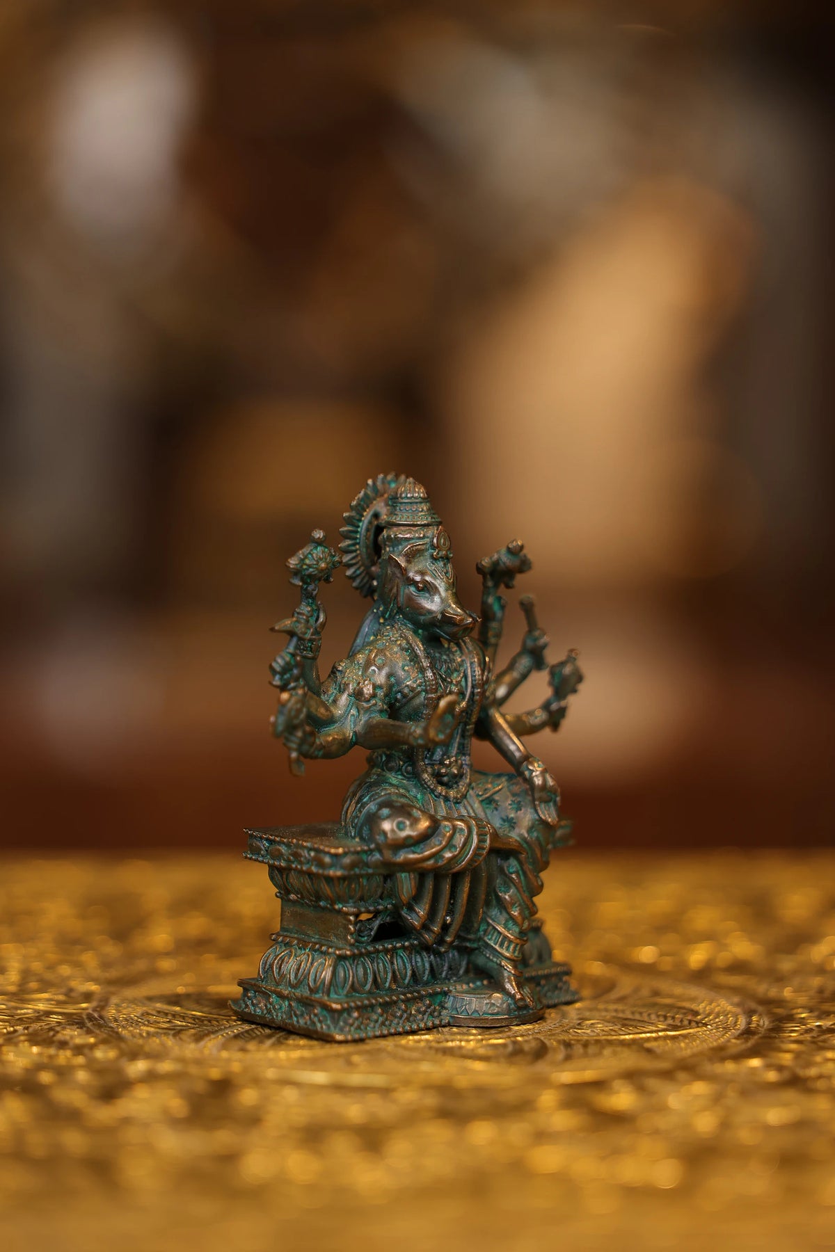 4″ Varahi Amman | Super Fine Brass | Antique Green Finish — view 4