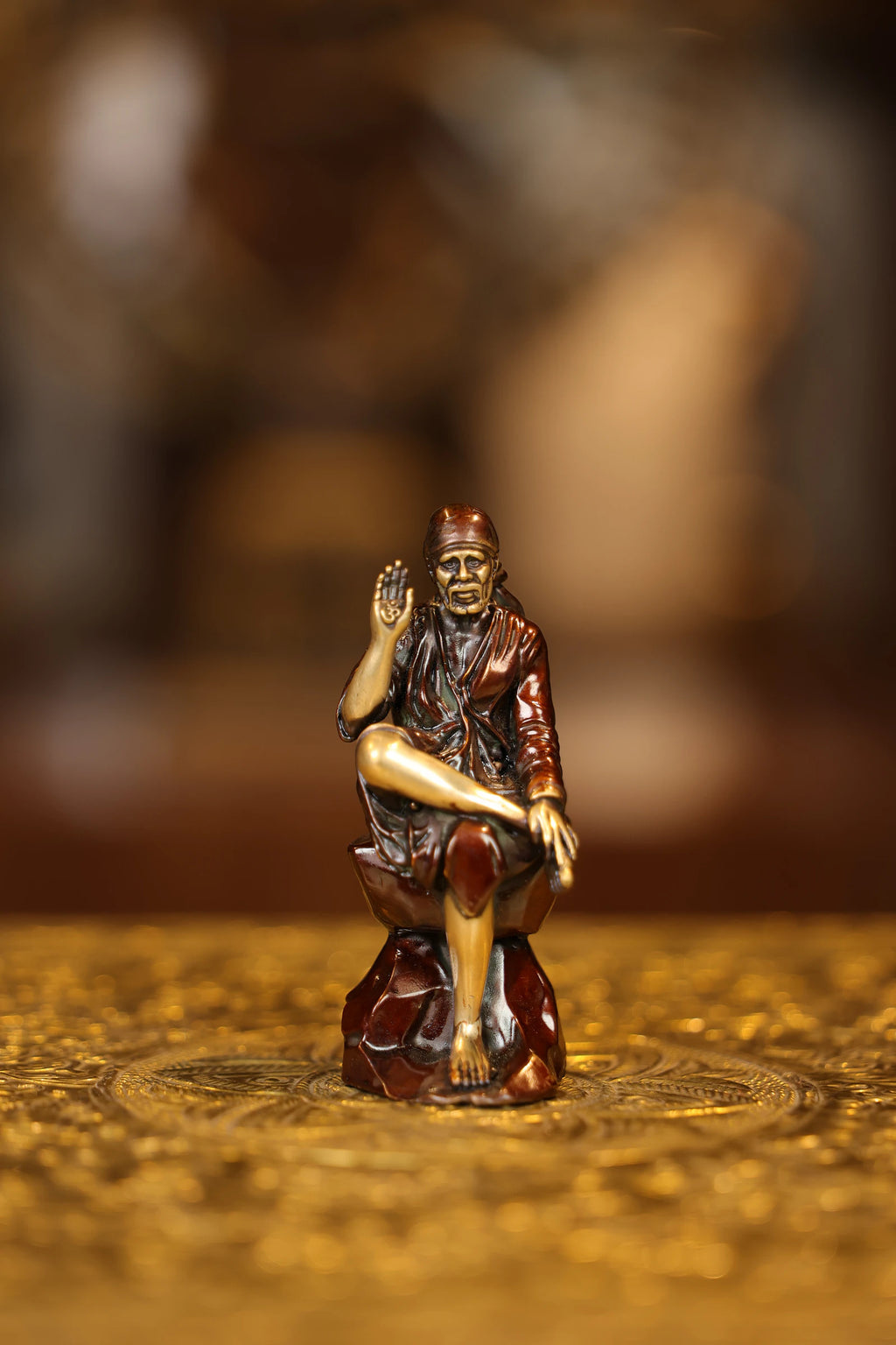 4″ Sai Baba Sitting | Super Fine Brass | Brown Gold Finish