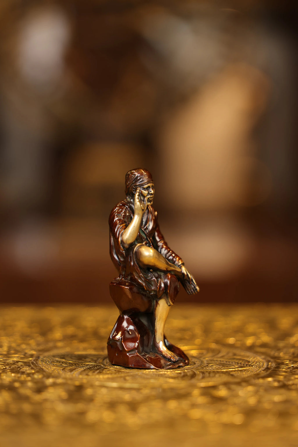 4″ Sai Baba Sitting | Super Fine Brass | Brown Gold Finish — view 4