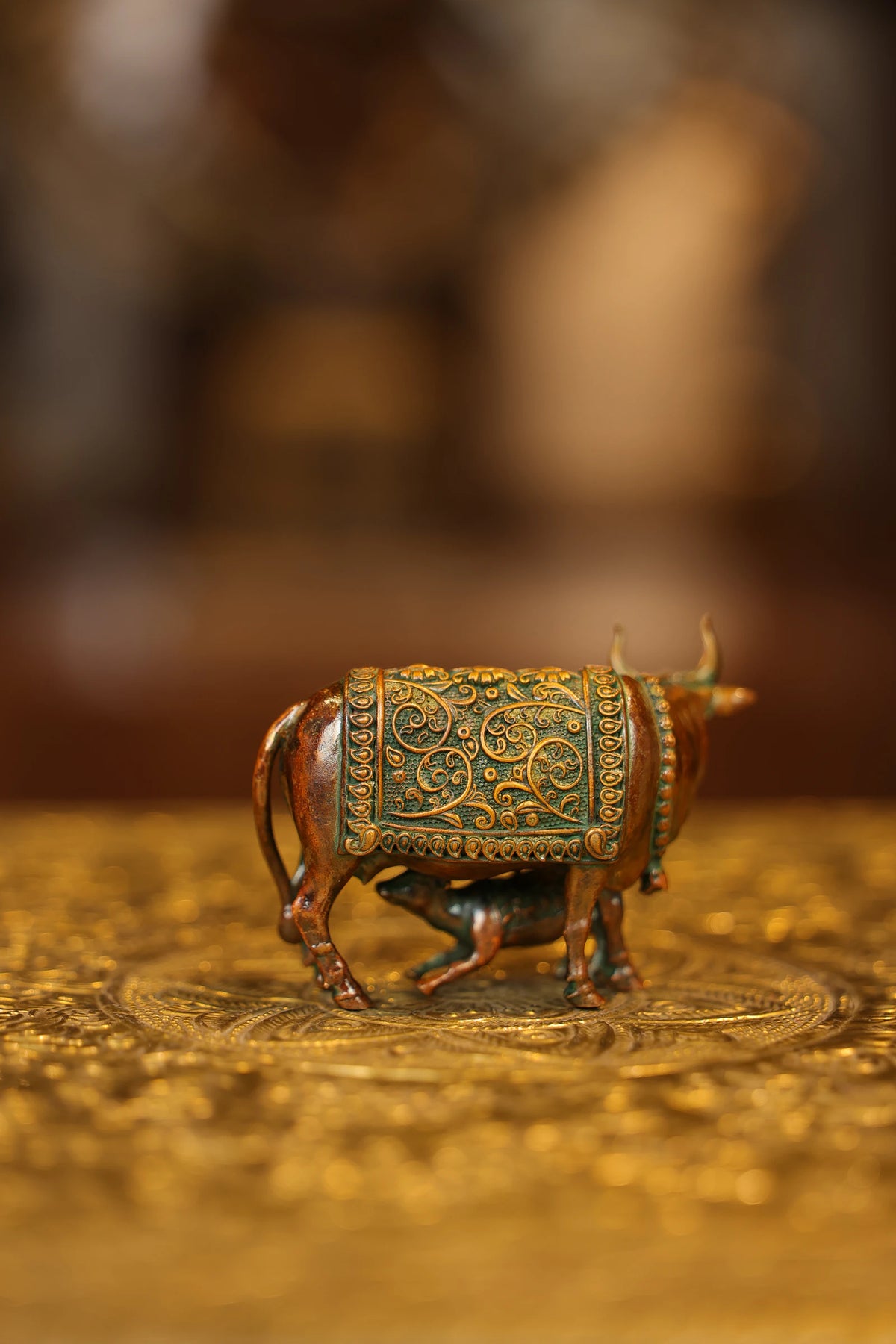 2.5″ Cow with Calf | Super Fine Brass | Double Chola Finish — view 4