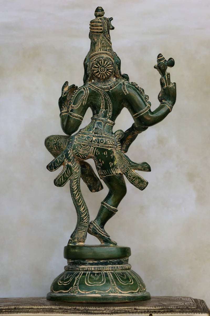 12″ Dancing Ardhanareeswar | Handcrafted Brass | Green Finish