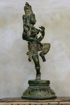 12″ Dancing Ardhanareeswar | Handcrafted Brass | Green Finish