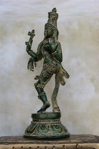 12″ Dancing Ardhanareeswar | Handcrafted Brass | Green Finish