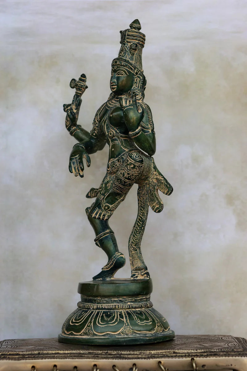 12″ Dancing Ardhanareeswar | Handcrafted Brass | Green Finish