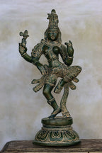 12″ Dancing Ardhanareeswar | Handcrafted Brass | Green Finish