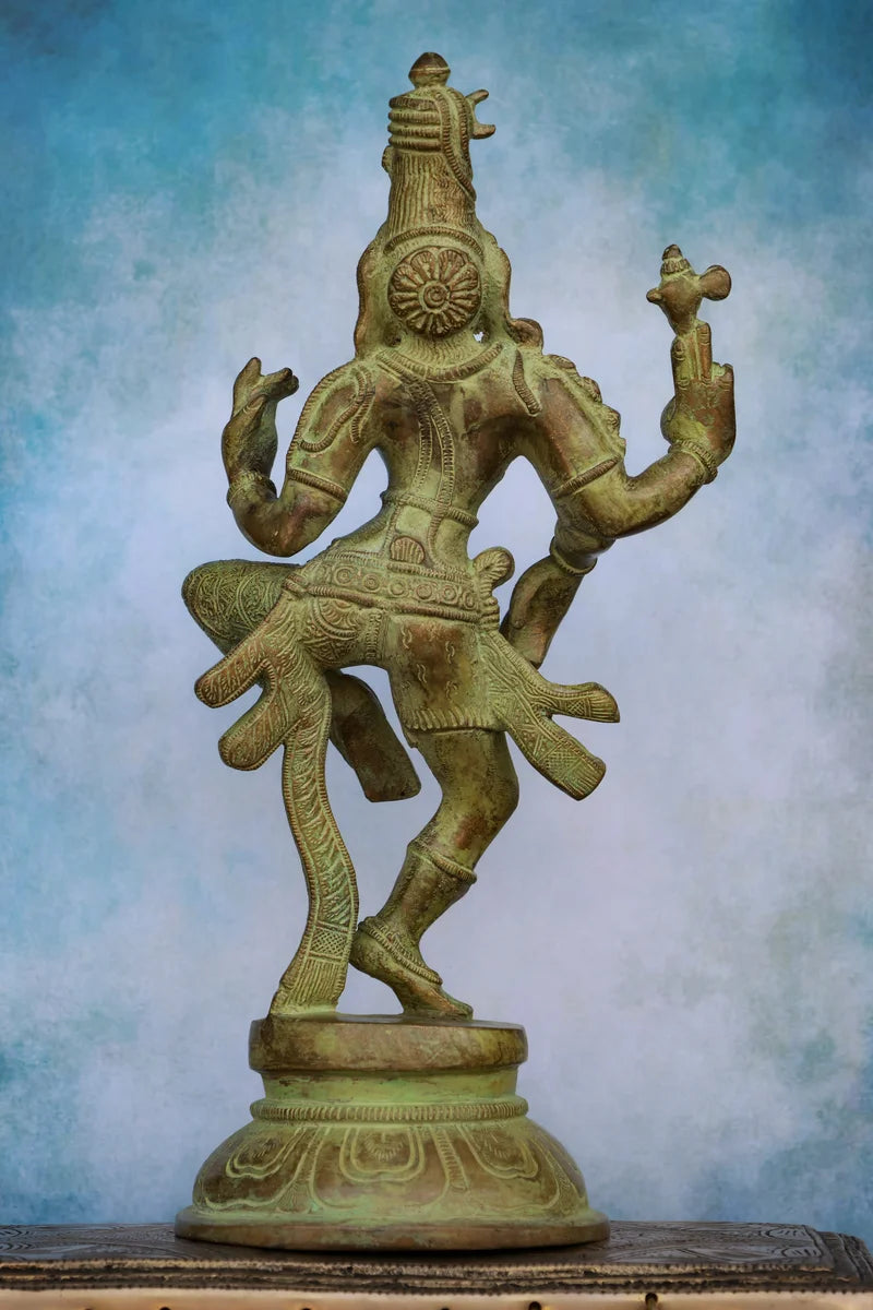 12″ Dancing Ardhanareeswar | Handcrafted Brass | Dull Green Finish
