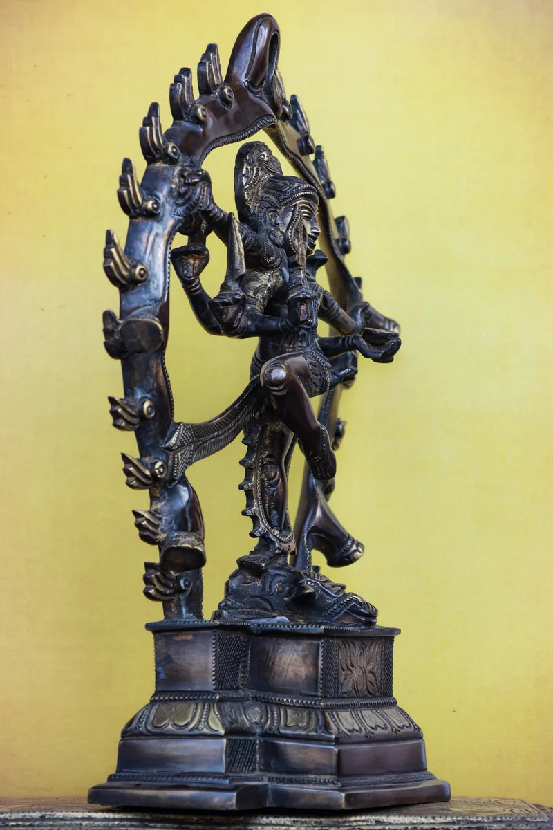 11″ Gaja Samhara Moorthy | Handcrafted Brass | Brown Finish
