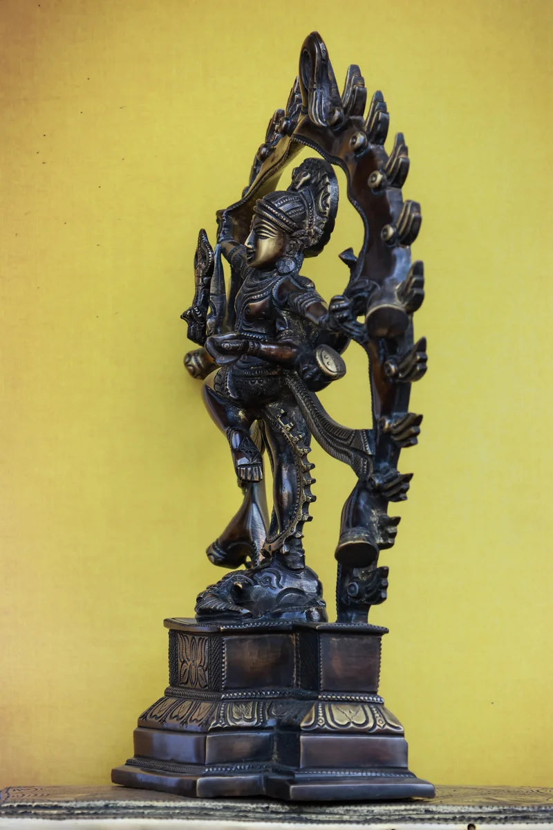 11″ Gaja Samhara Moorthy | Handcrafted Brass | Brown Finish