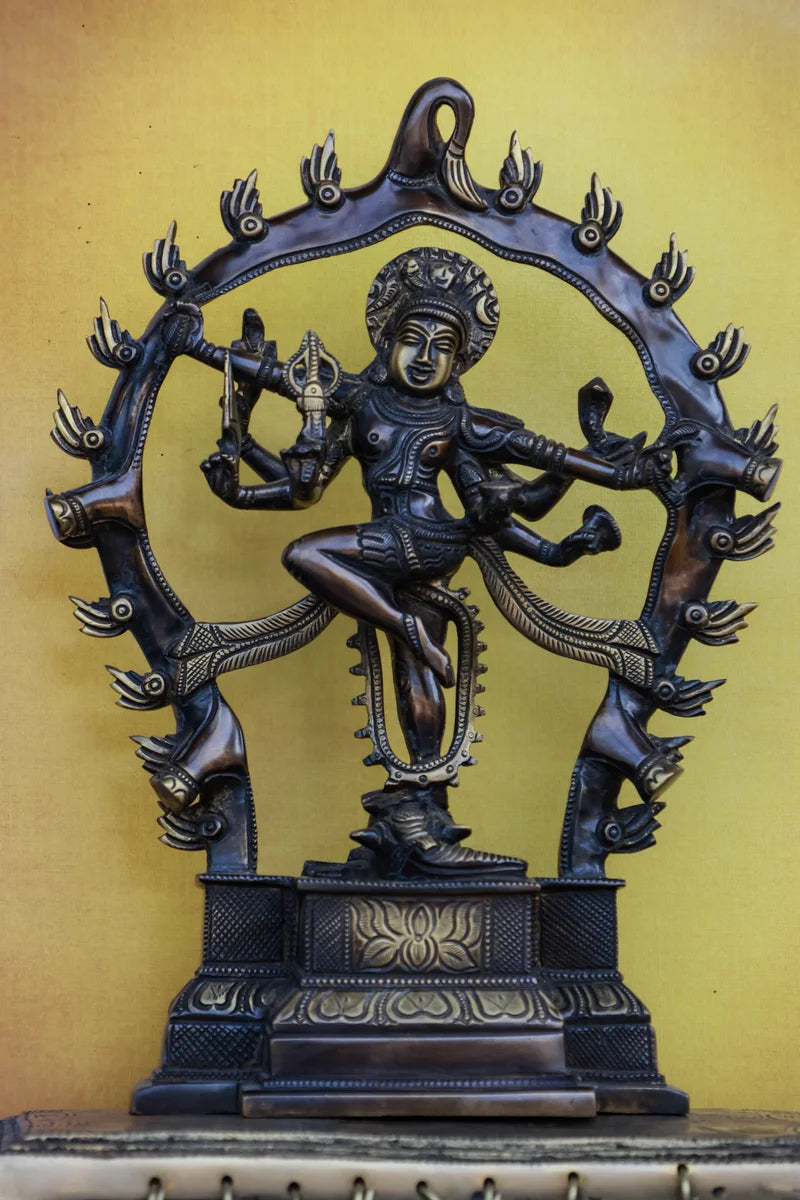 11″ Gaja Samhara Moorthy | Handcrafted Brass | Brown Finish