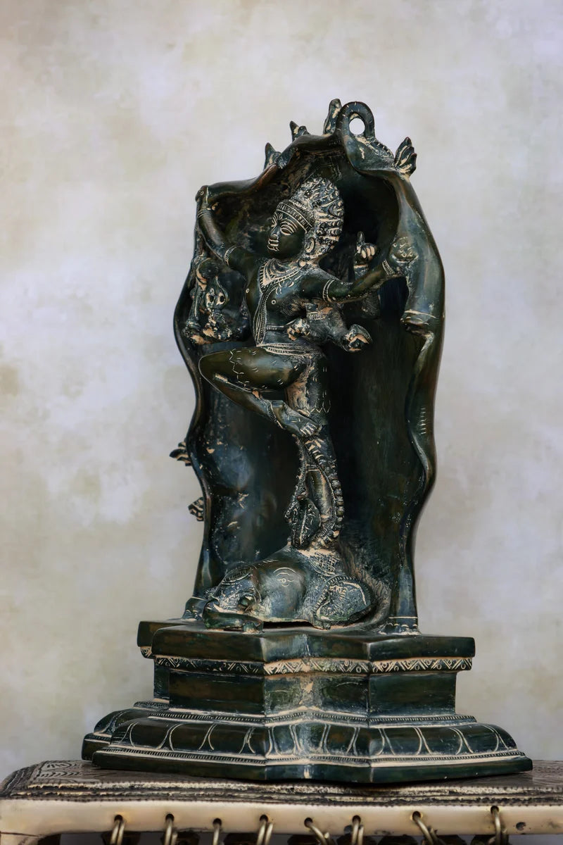 10″ Gaja Samhara Moorthy | Handcrafted Brass | Green Patina