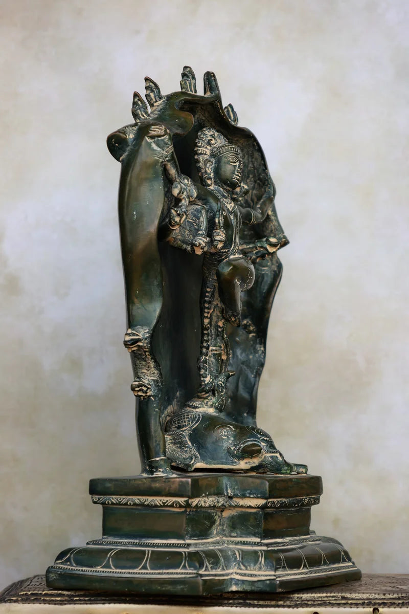 10″ Gaja Samhara Moorthy | Handcrafted Brass | Green Patina