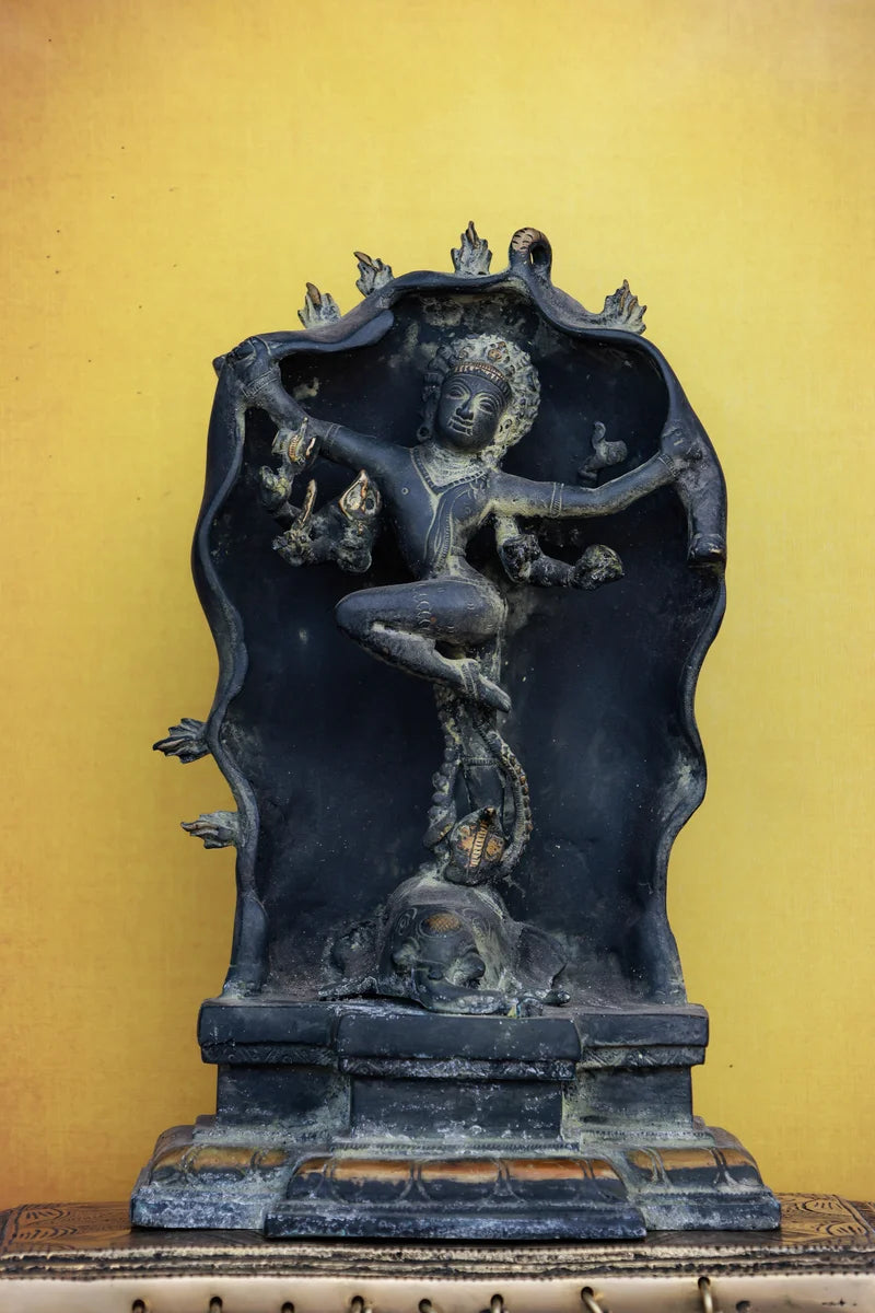 10″ Gaja Samhara Moorthy | Handcrafted Brass | Gray Stone Finish