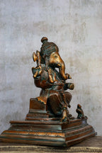 8″ Blessing Ganesha | Handcrafted Brass | Antique Brown Finish