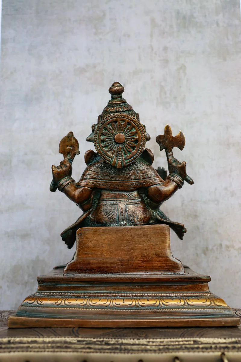 8″ Blessing Ganesha | Handcrafted Brass | Antique Brown Finish