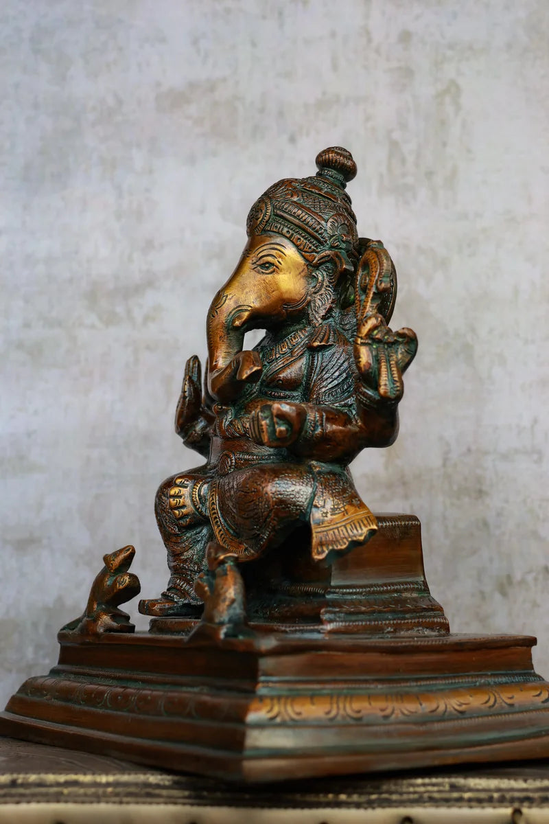 8″ Blessing Ganesha | Handcrafted Brass | Antique Brown Finish