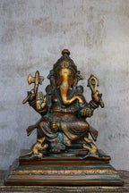 8″ Blessing Ganesha | Handcrafted Brass | Antique Brown Finish