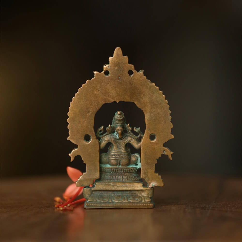 3″ Divine Ganesha Idol with Arch | Handcrafted Panchaloha | Green Patina